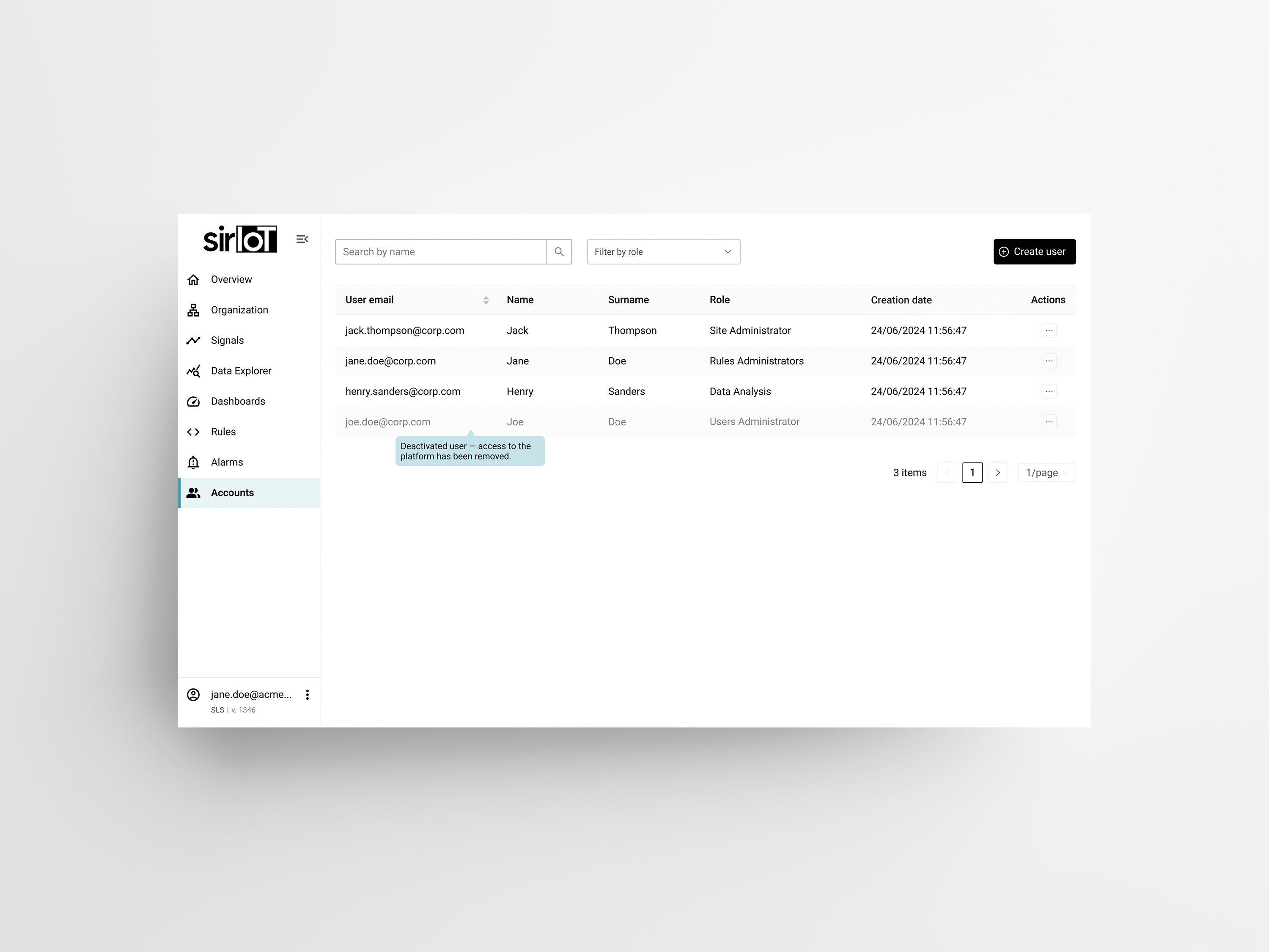 Accounts list Accounts list
