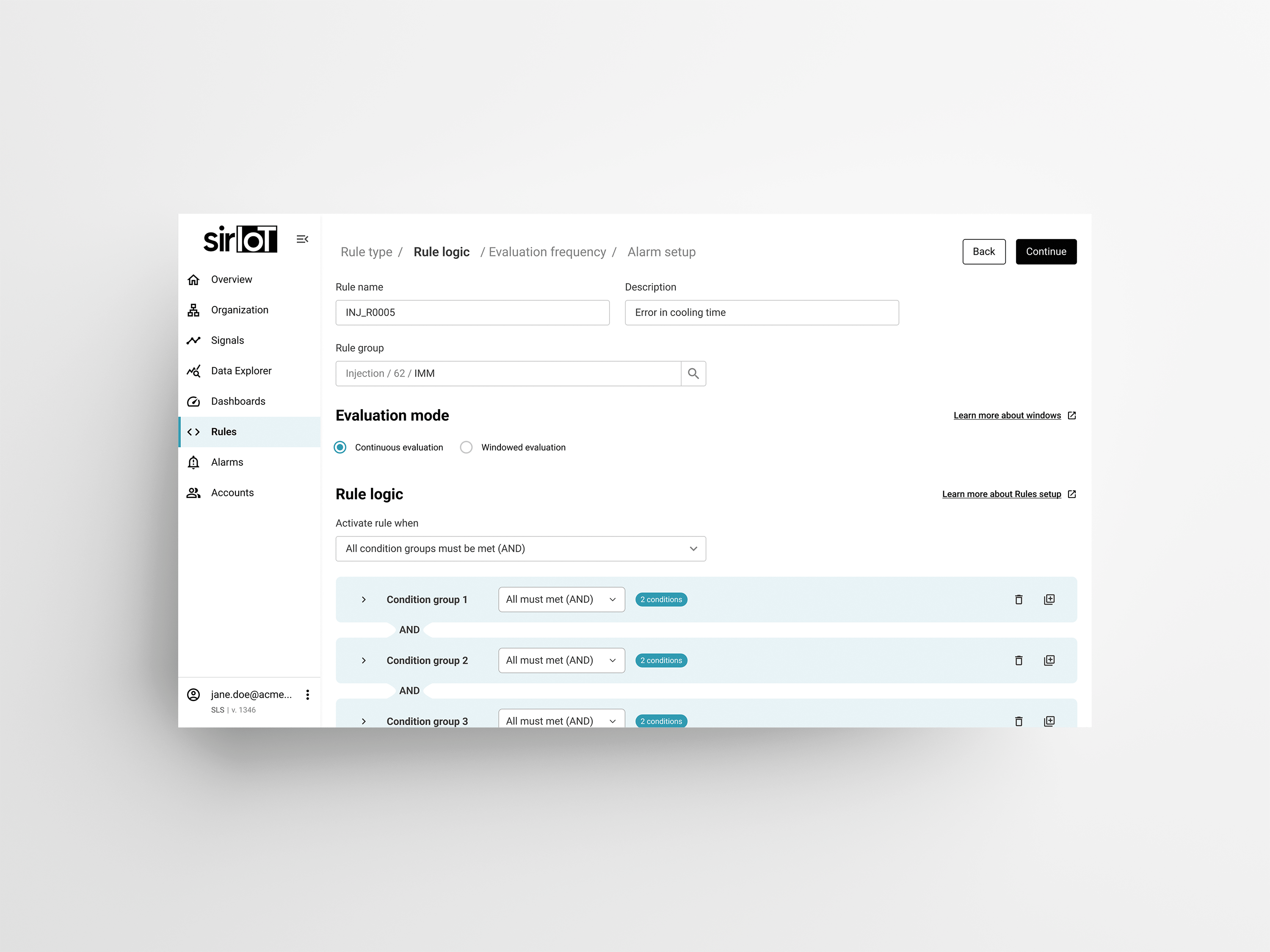 Collapsed rules page view